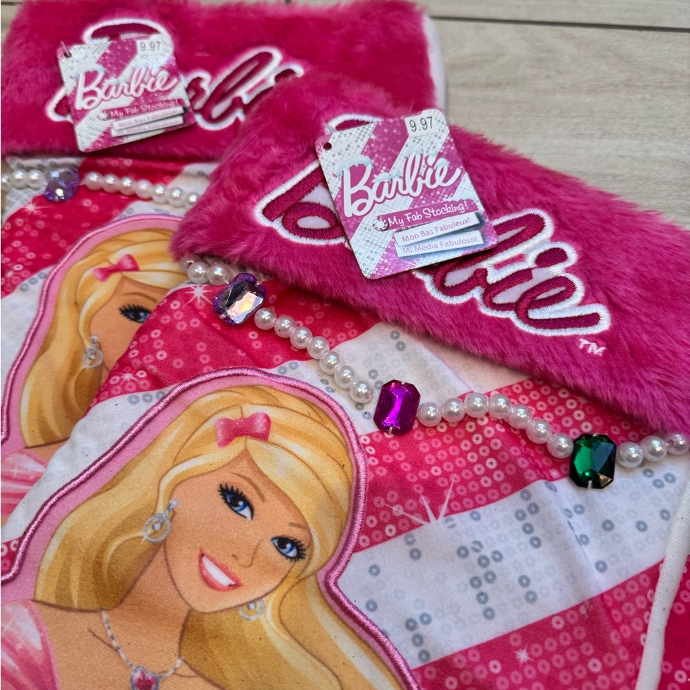 NWT! MATTEL BARBIE Pink and White Striped Jewel Accent Stockings - Picture 2 of 7